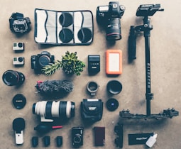 black DSLR camera kit