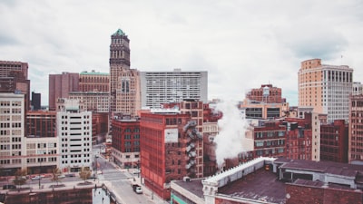 high angle view of high rise buildings michigan google meet background