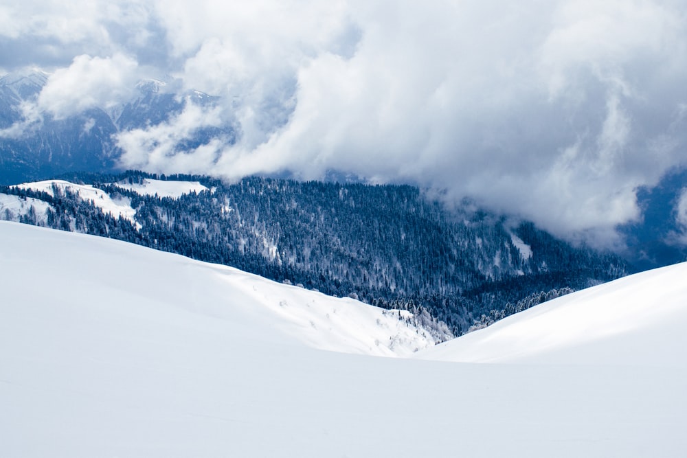 Fotografía de paisaje de una colina cubierta de nieve