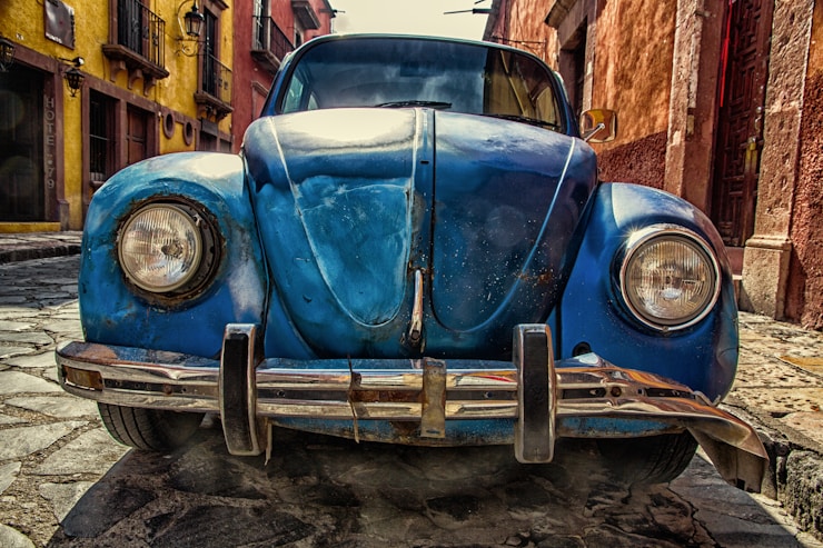 vintage blue volkswagen beetle
