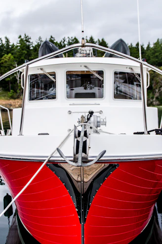 red and white motorboat