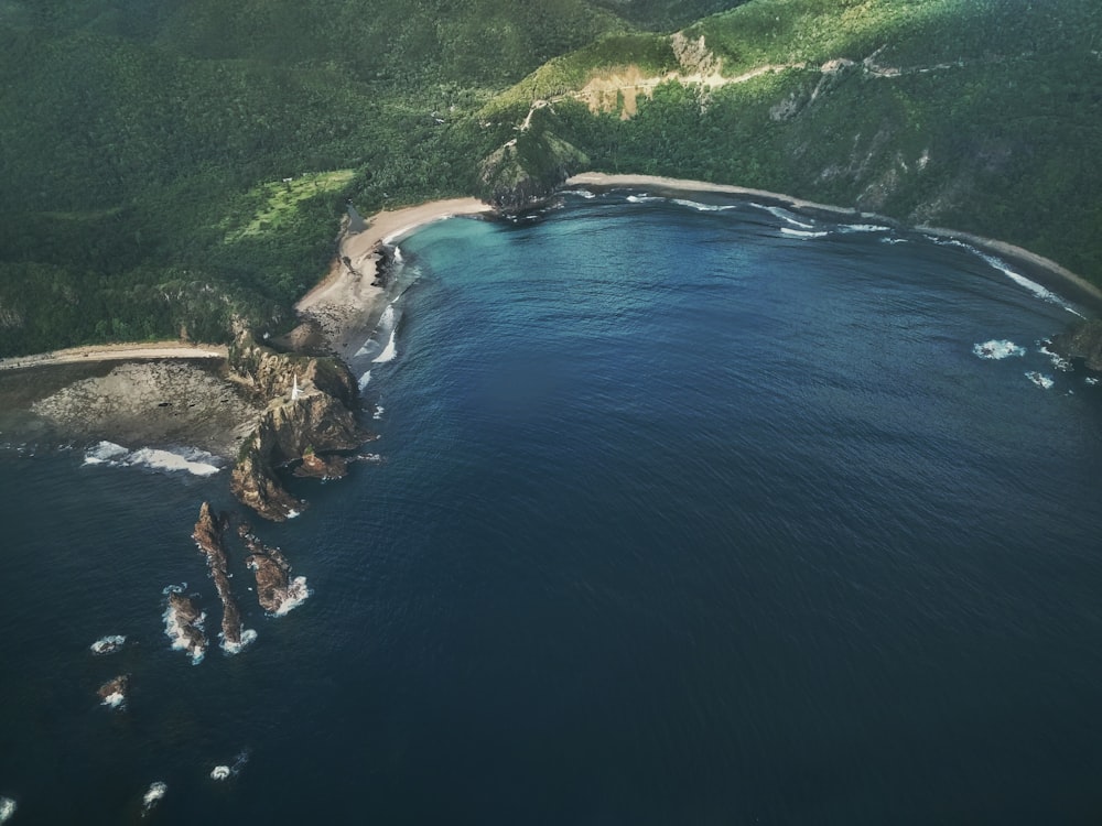 aerial photograph of sea and island