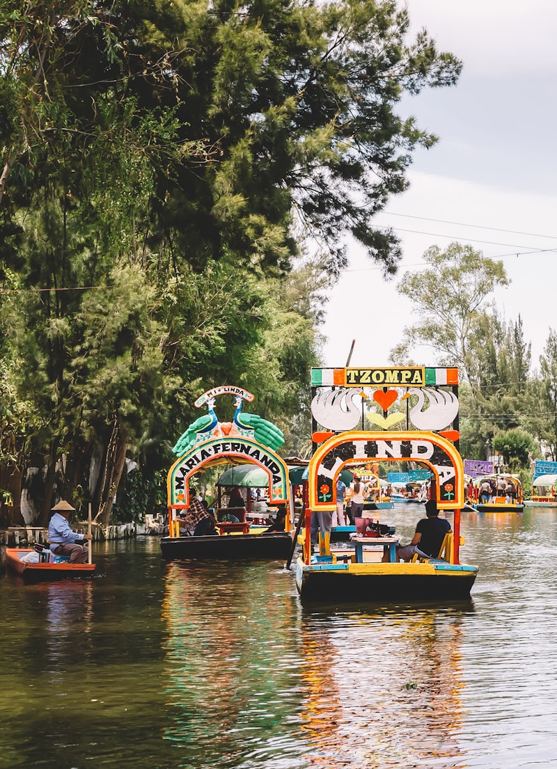 Colorful trajinera boats in Xochimilco canals