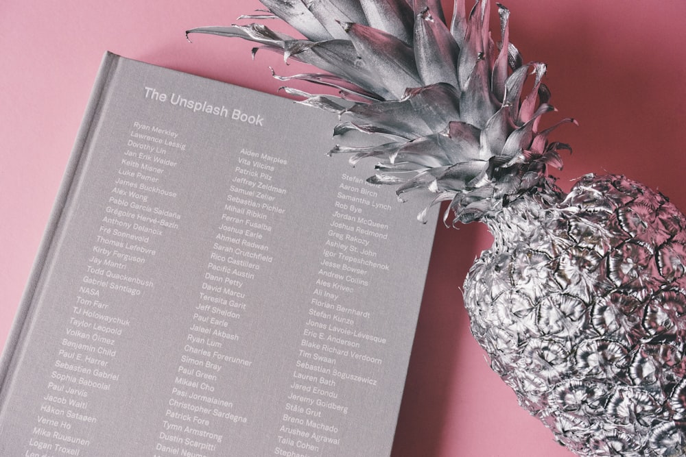 silver pineapple near The Unsplash Book