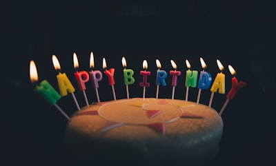 round fondant cake with happy birthday candle birthday teams background