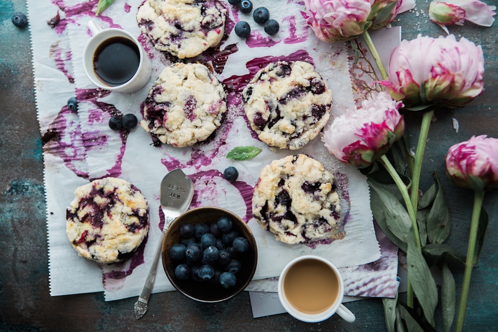 top view photography of blueberry cakes
