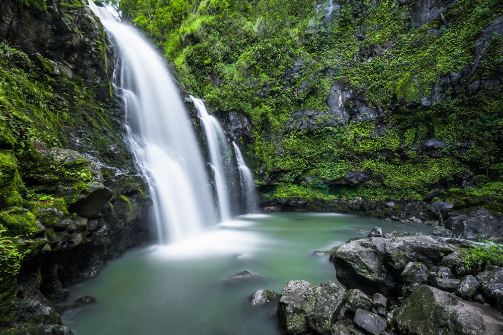 shallow focus photography of water falls