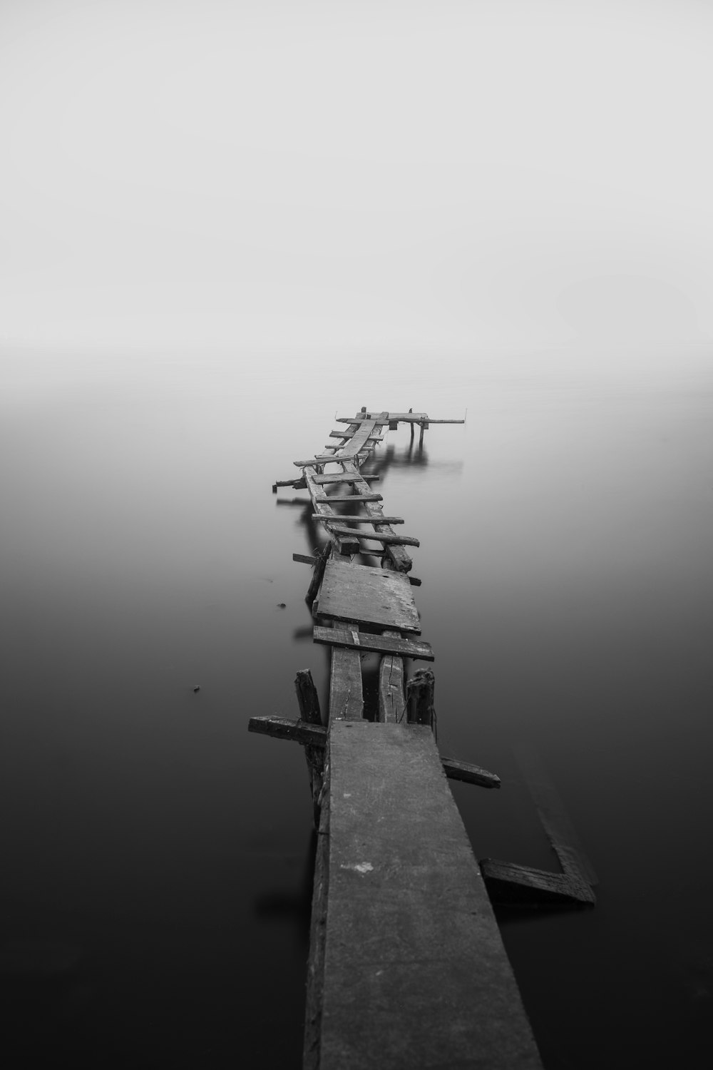 Foto en escala de grises del muelle