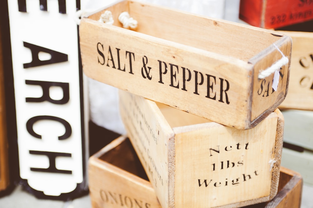 brown wooden salt & pepper container
