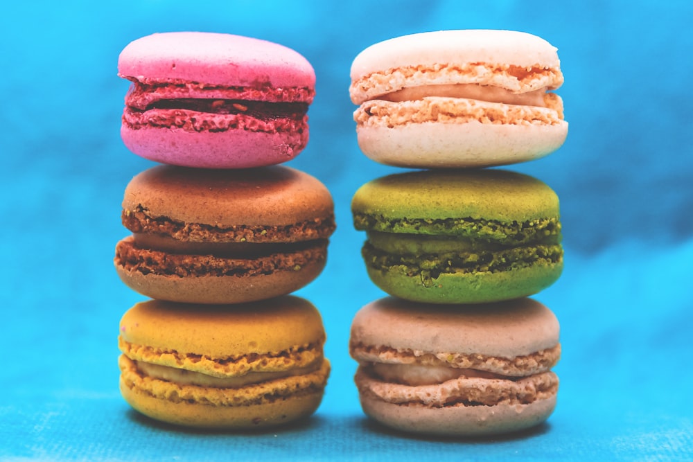 Formation de six macarons de couleurs assorties