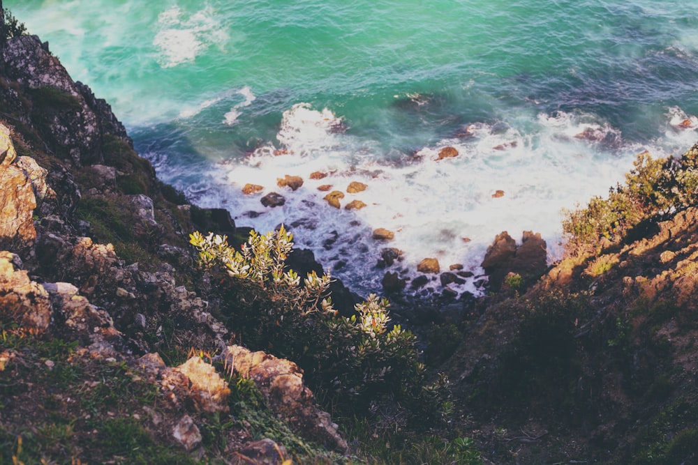 waves crashing on rocks