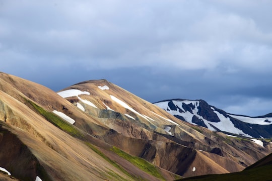 brown hill under white clouds in Landmannalaugar Iceland