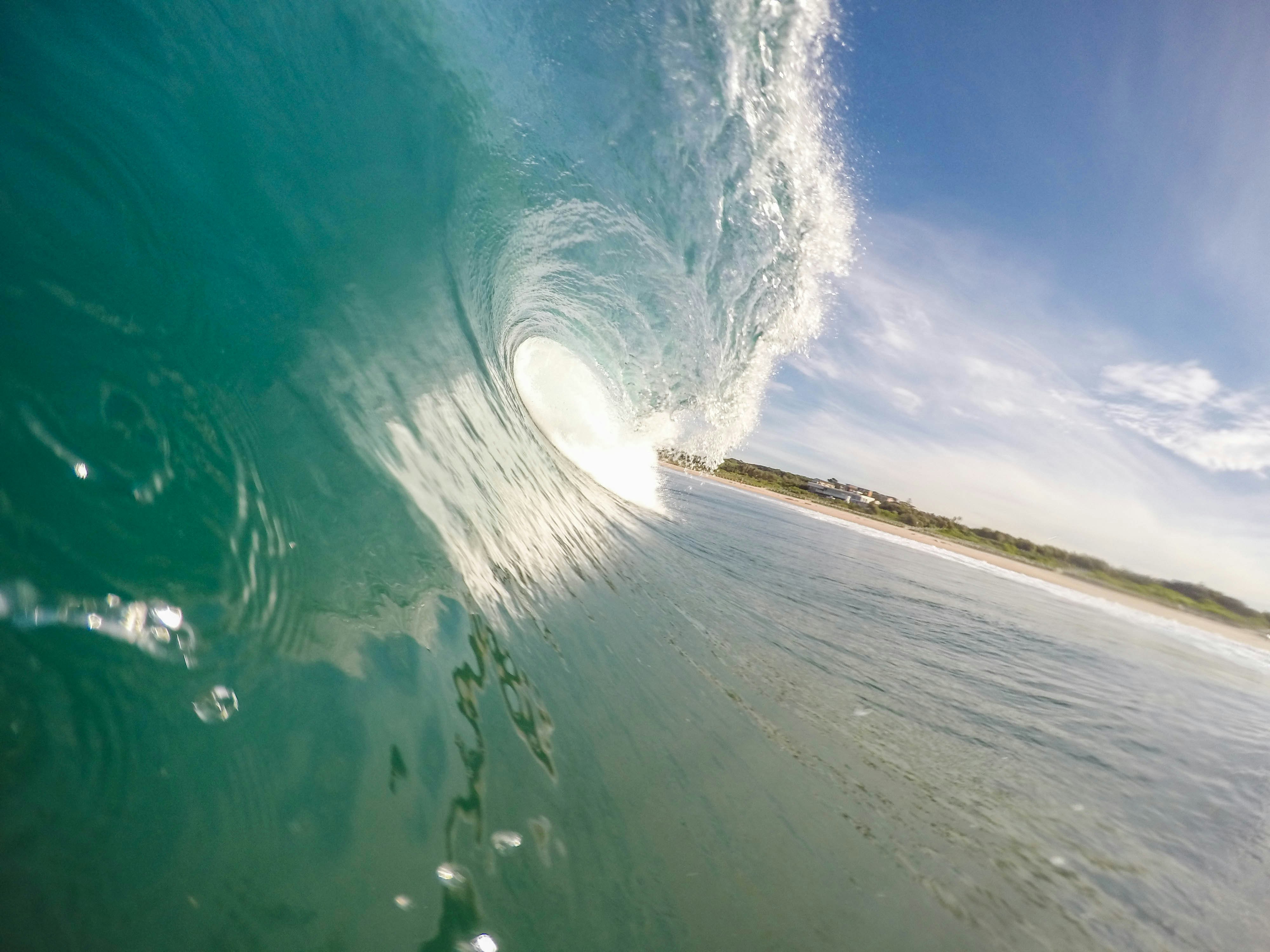 A close up view of a clear wave.