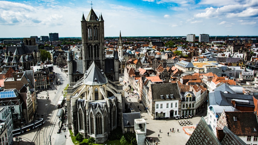 aerial view of gray church, Cathedral Architecture Ghent
