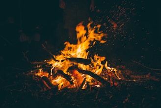burning firewood at night