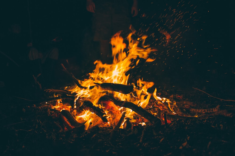 burning firewood at night