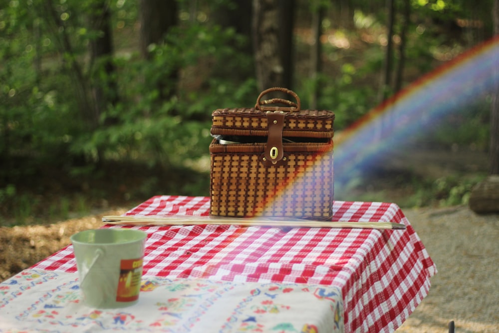 picnic basket on table