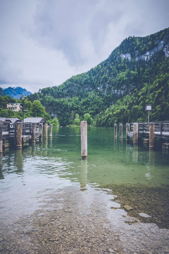 white post on body of water in Berchtesgaden National Park Germany