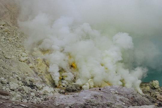 mountain covered by smoke in Ijen Indonesia