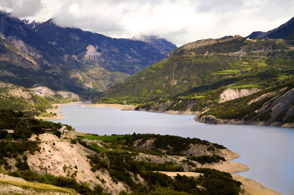 top view of river along mountains