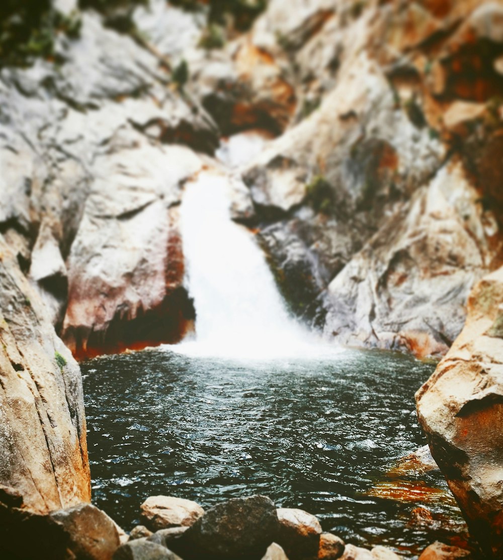 waterfall in shallow focus photography