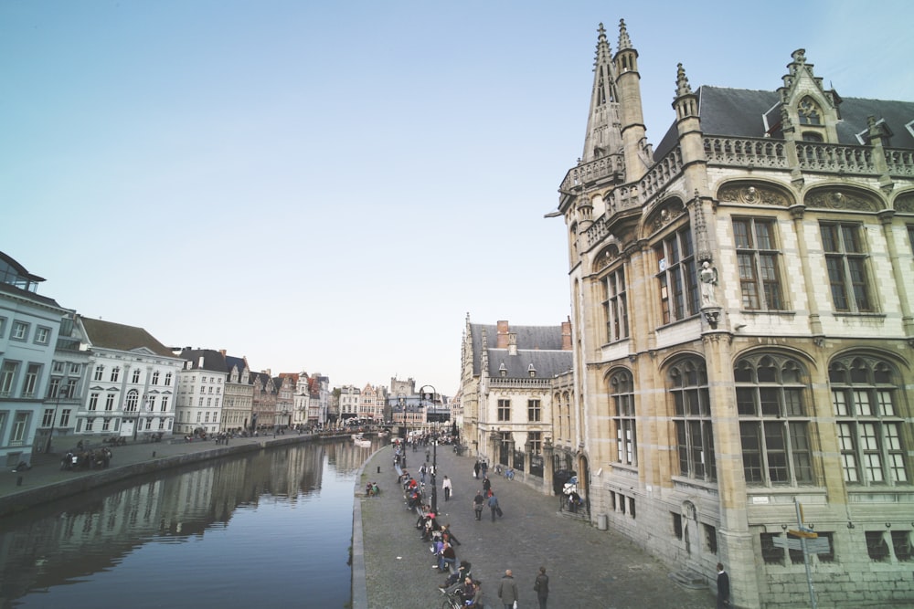 body of water between buildings