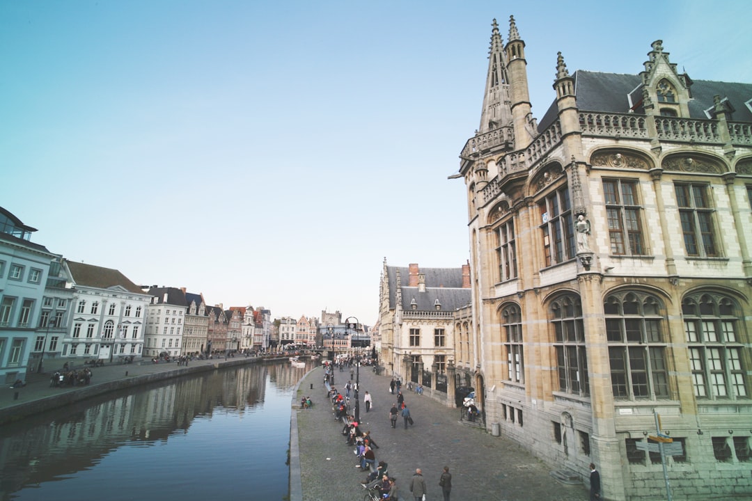 body of water between buildings