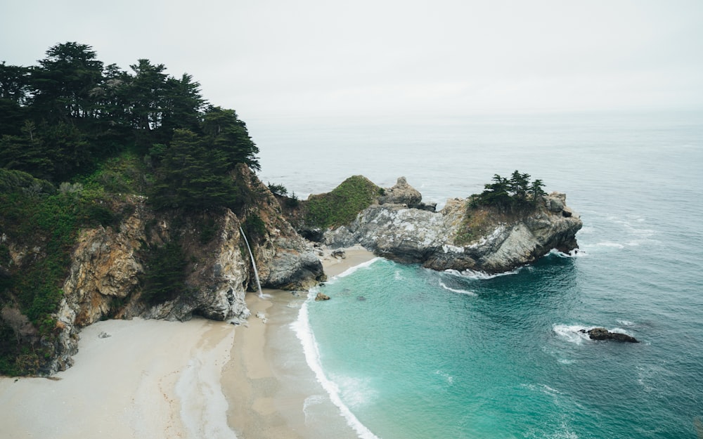 waterfalls rushing on to sea