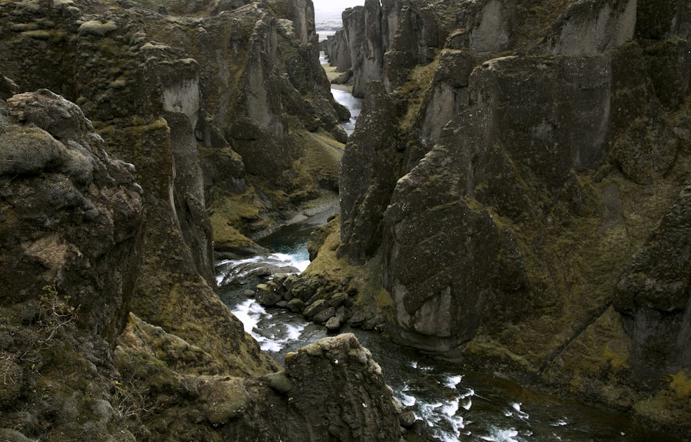 rocky terrain with river in middle