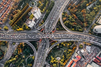 aerial photography of concrete roads