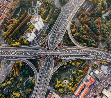 aerial photography of concrete roads