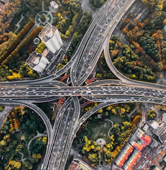 aerial photography of concrete roads