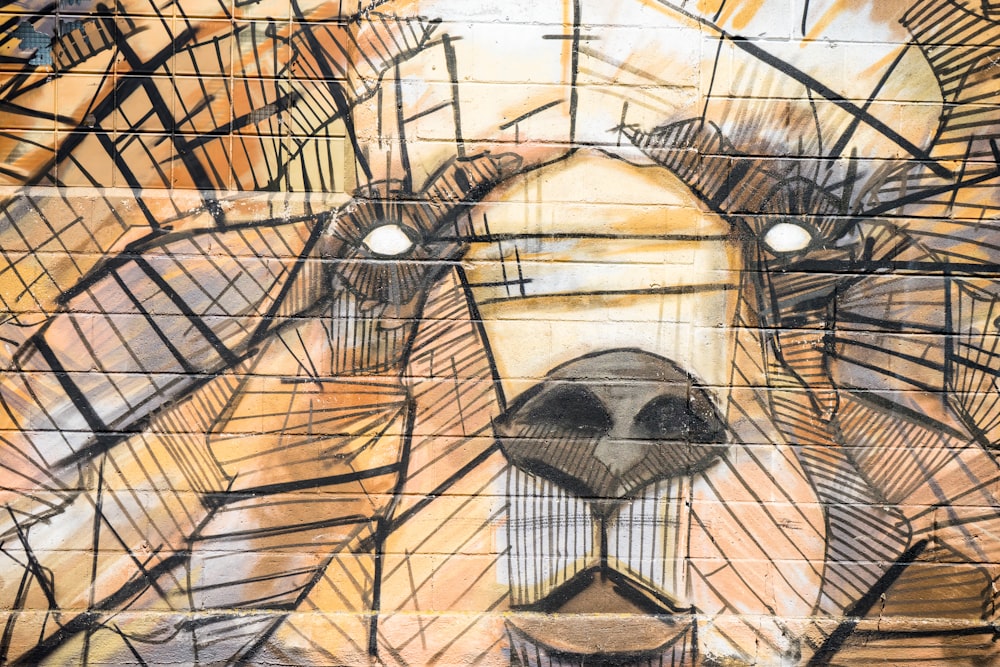 Textured street art of a bear's face