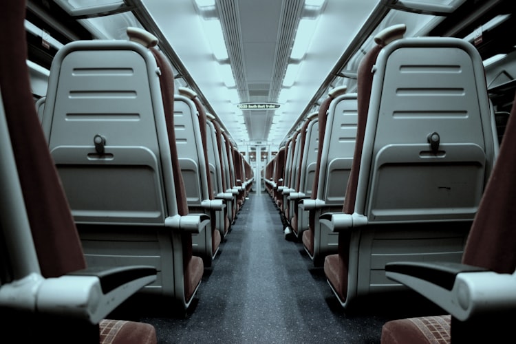 Seats on the inside of a train