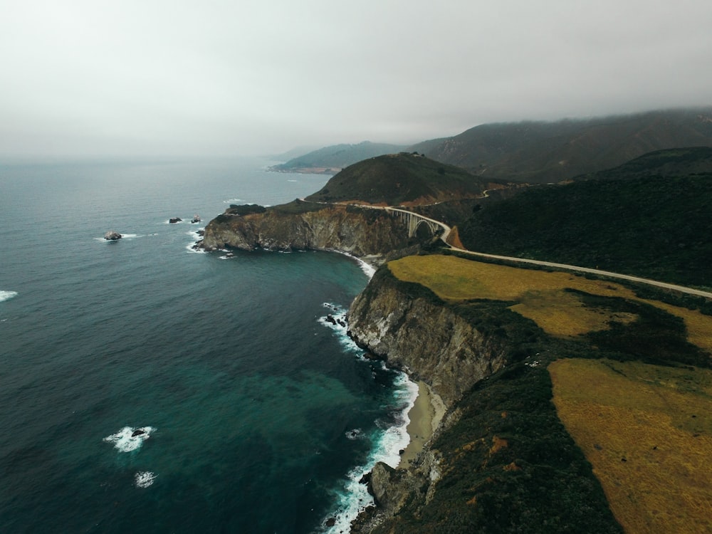 aerial photography of body of water