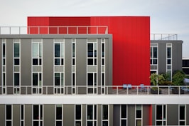 aerial photography of red and gray building