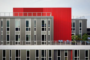 aerial photography of red and gray building