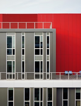 aerial photography of red and gray building