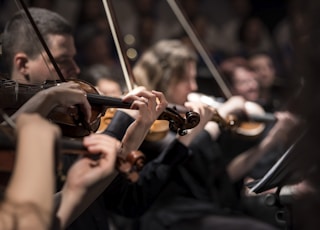 people playing violin inside dim room