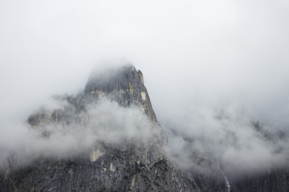 Rocky mountain peak in Yosemite on a  foggy day