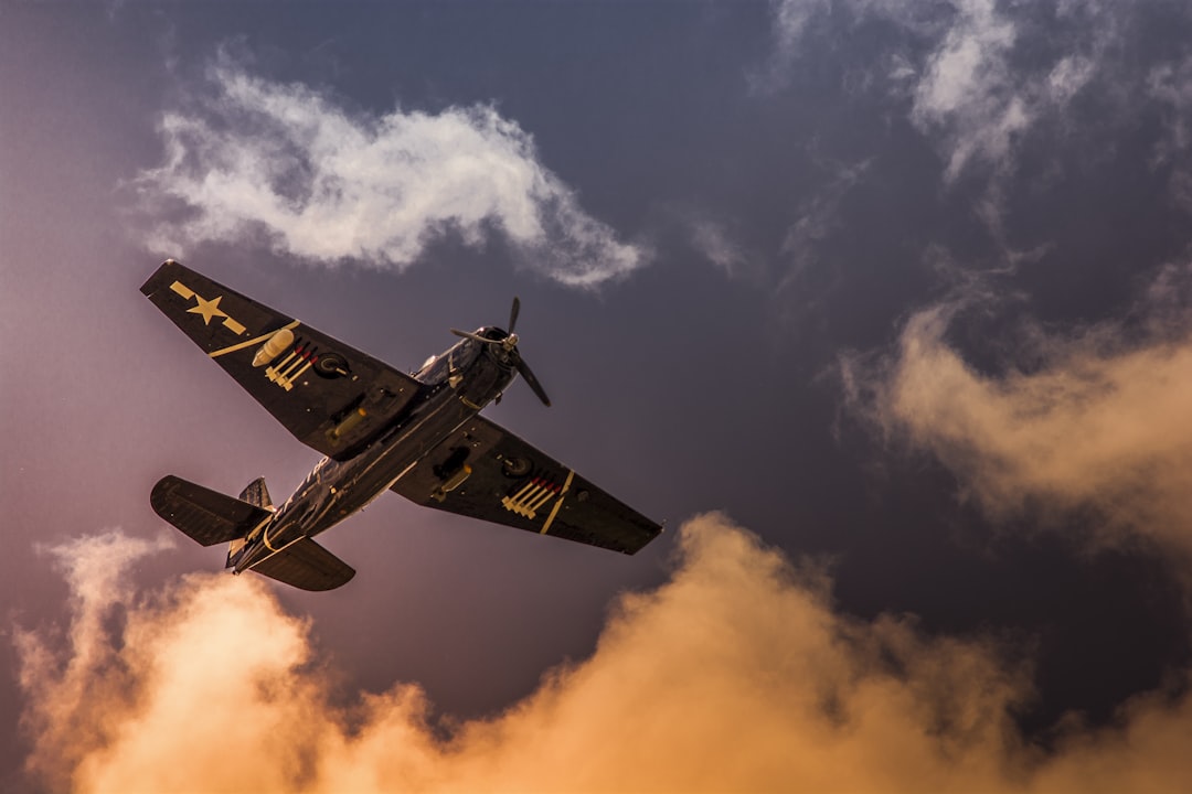 black and gray jet in sky, old war plane