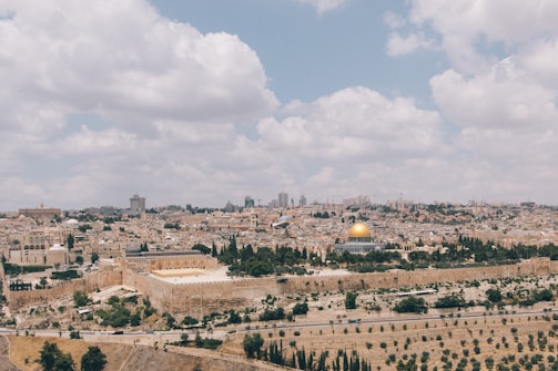 A panoramic view of Jerusalem's skyline with the Dome of the Rock.