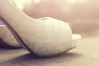 Close-up of elegant leather high heels on a minimalist white background
