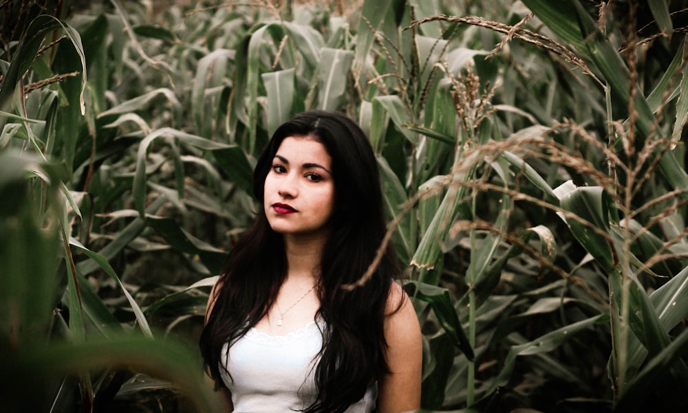 woman standing beside corn plant