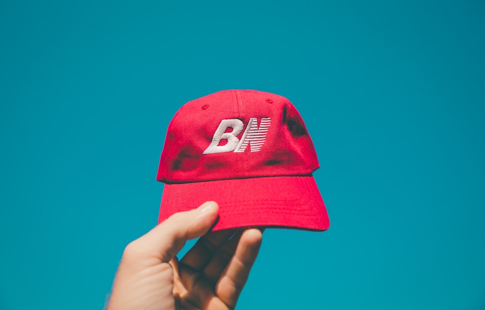 red fitted cap