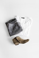 A fashionable pair of chinos paired with a casual t-shirt.