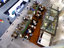 aerial view of people eating inside building during daytime