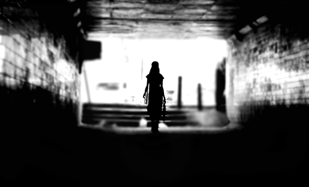 woman walking undergorund