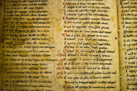 Detailed shot of aged parchment texture recreated on a replica manuscript page.