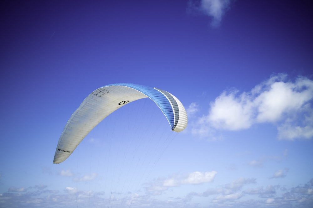 blue and white paragliding